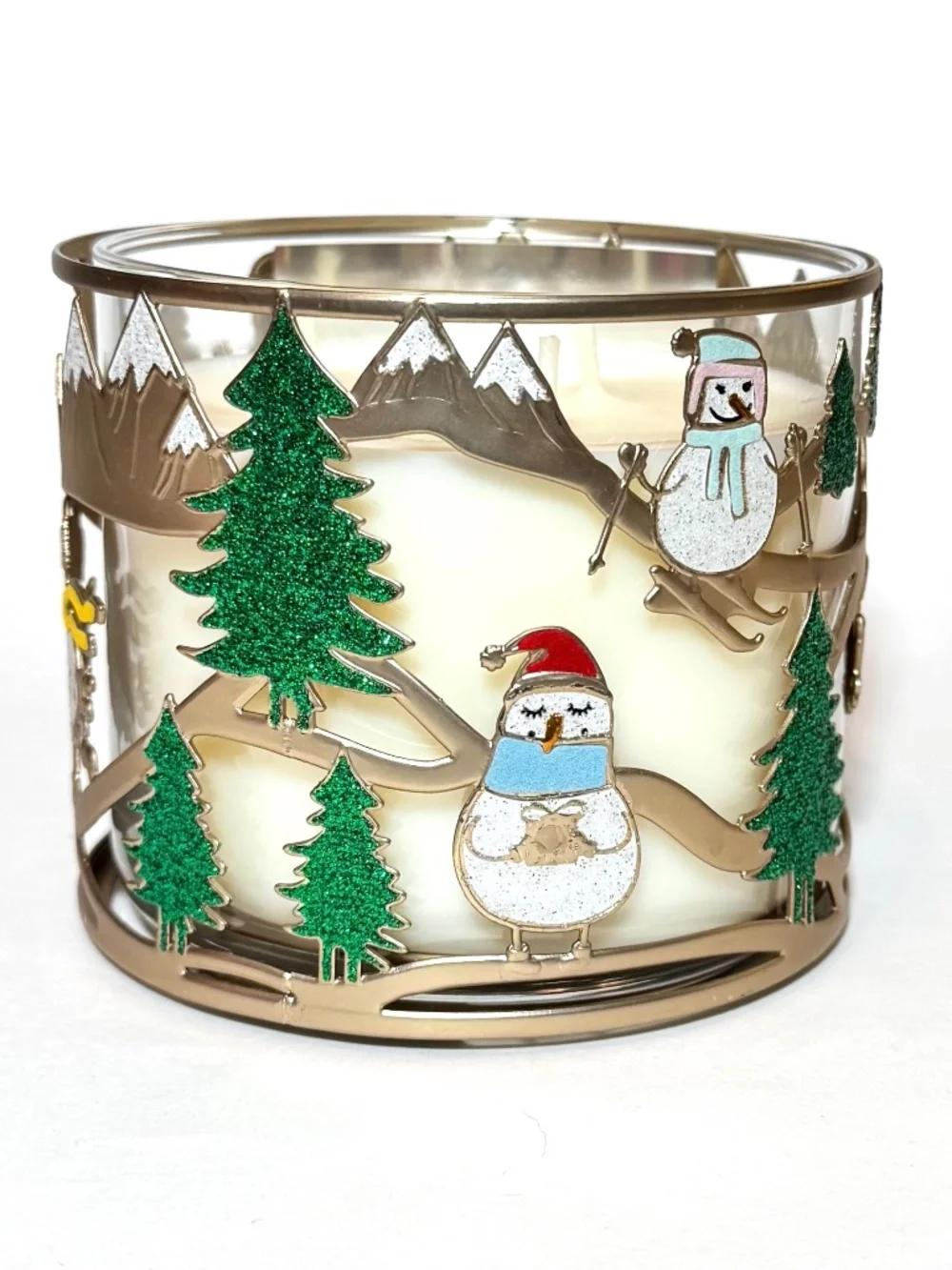 SKIING SNOWMAN 3 Wick Candle Holder